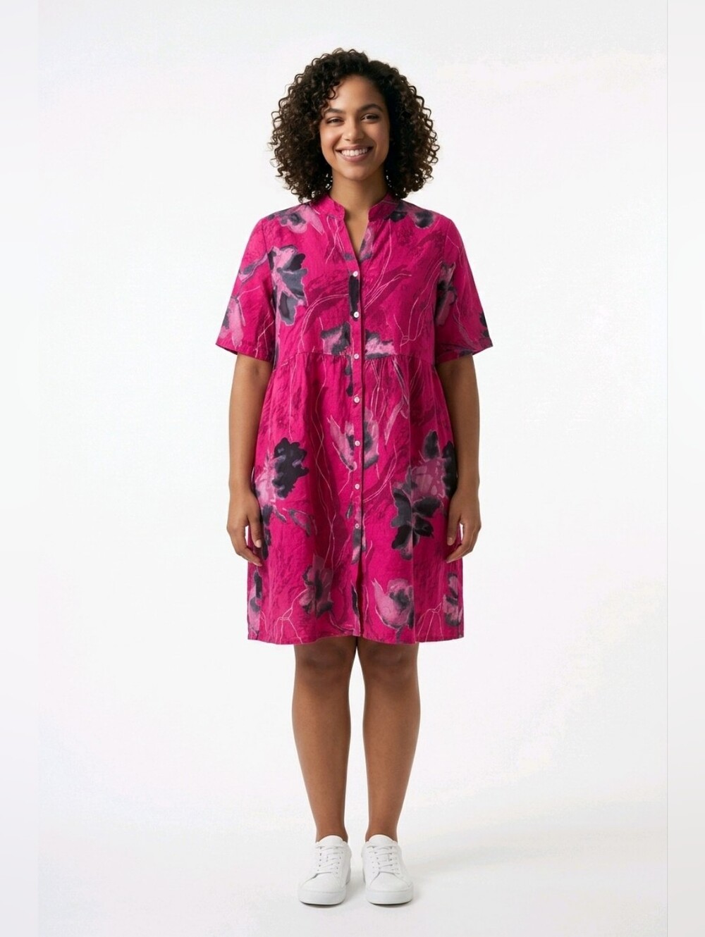 Vibrant Pink Floral Dress By Caterina Ricci